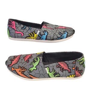 TOMS Alpargata Flats WMS SZ 8.5 Glow In the Dark Neon Dino Dig Dinosaur Print